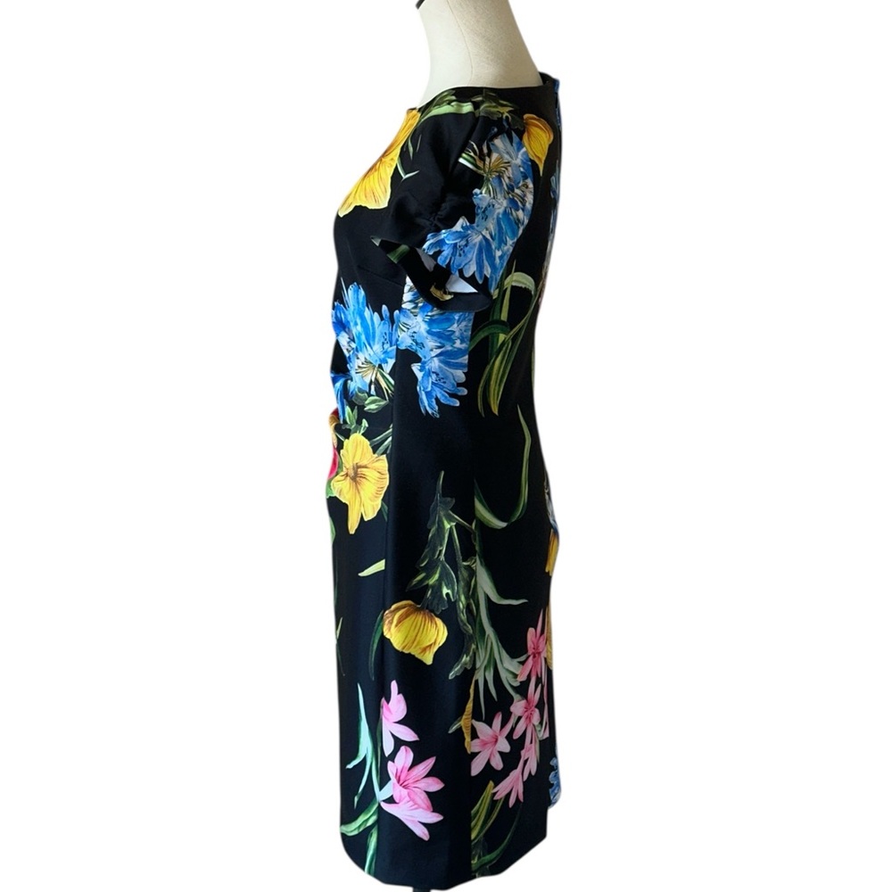 NWOT KARL LAGERFELD Ruched Sleeve Floral Y2K Suba Sheath Dress 12P - Picture 3 of 6